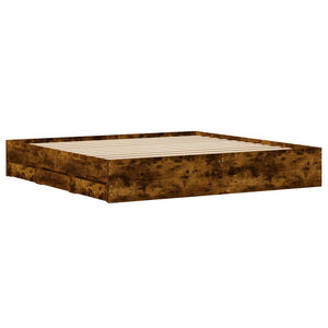 vidaXL Cadre de lit avec tiroirs chêne fumé 180x200cm Bois d'ingénierie