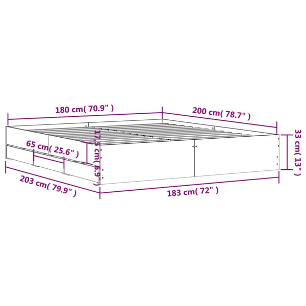 vidaXL Cadre de lit avec tiroirs chêne fumé 180x200cm Bois d'ingénierie