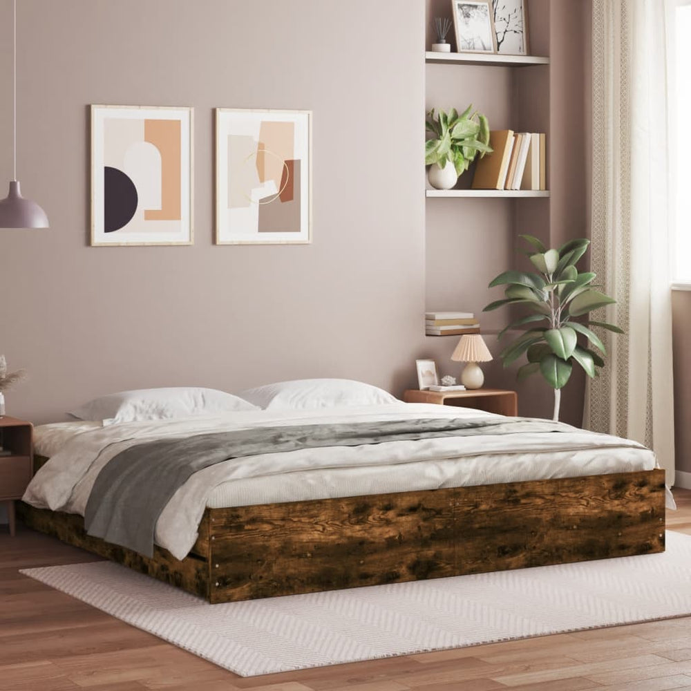 vidaXL Cadre de lit avec tiroirs chêne fumé 180x200cm Bois d'ingénierie