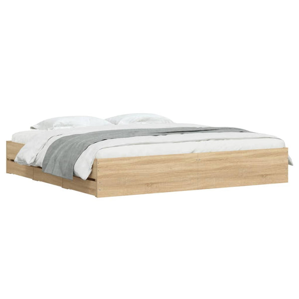 vidaXL Cadre de lit avec tiroirs Chêne Sonoma 160x200 cm Bois d'ingénierie
