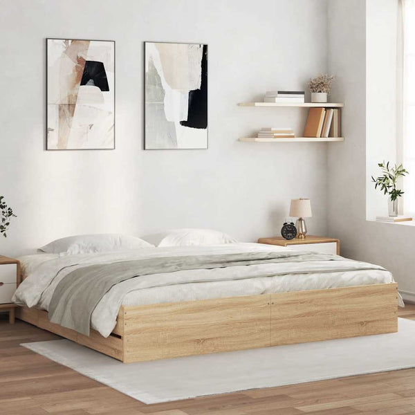 vidaXL Cadre de lit avec tiroirs Chêne Sonoma 160x200 cm Bois d'ingénierie