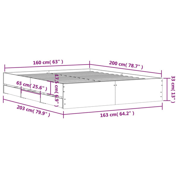 Bettgestell mit Schubladen 160x200 cm Betongrau