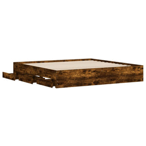 vidaXL Cadre de lit avec tiroirs chêne fumé 160x200cm, bois d'ingénierie