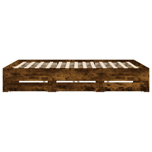 vidaXL Cadre de lit avec tiroirs chêne fumé 160x200cm, bois d'ingénierie