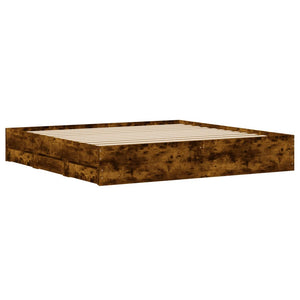 vidaXL Cadre de lit avec tiroirs chêne fumé 160x200cm, bois d'ingénierie