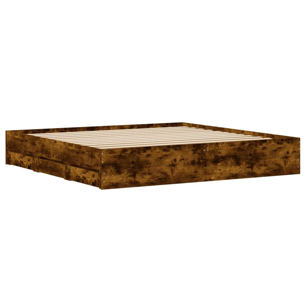 vidaXL Cadre de lit avec tiroirs chêne fumé 160x200cm, bois d'ingénierie