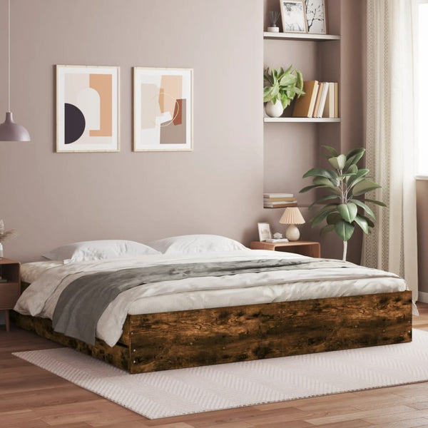 vidaXL Cadre de lit avec tiroirs chêne fumé 160x200cm, bois d'ingénierie