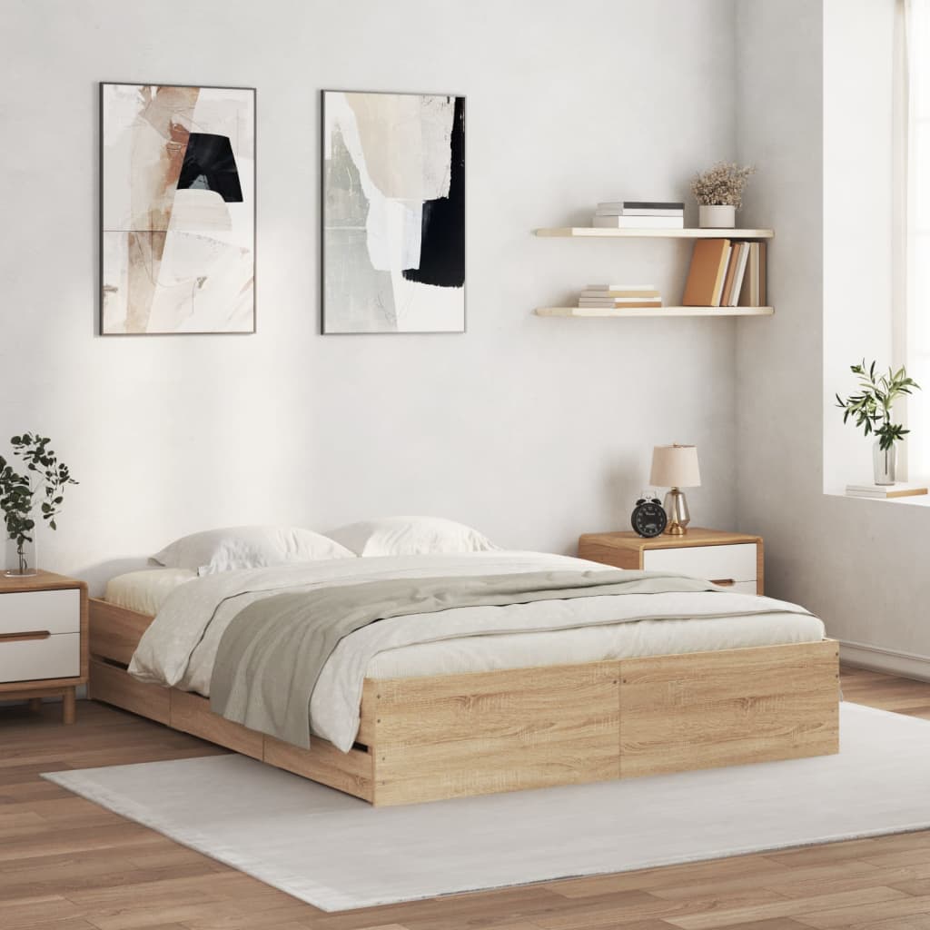 vidaXL Cadre de lit avec tiroirs Chêne Sonoma 150x200 cm Bois d'ingénierie