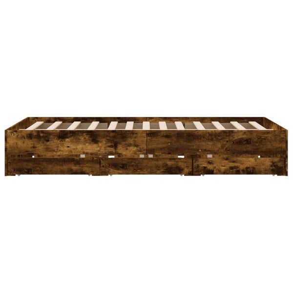vidaXL Cadre de lit avec tiroirs chêne fumé 150x200cm Bois d'ingénierie