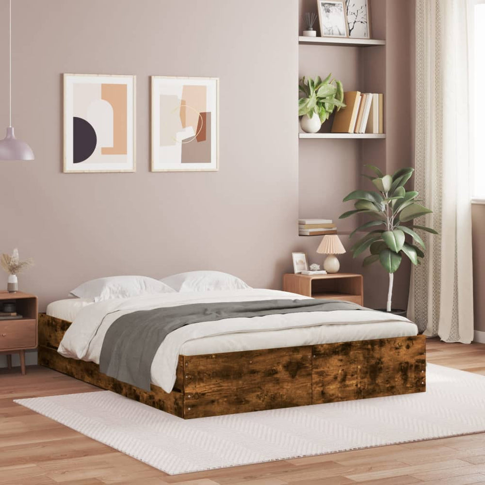 vidaXL Cadre de lit avec tiroirs chêne fumé 150x200cm Bois d'ingénierie
