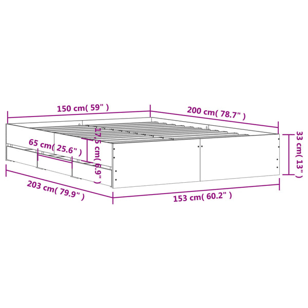 Bettgestell 150x200 cm mit Schubladen Grau