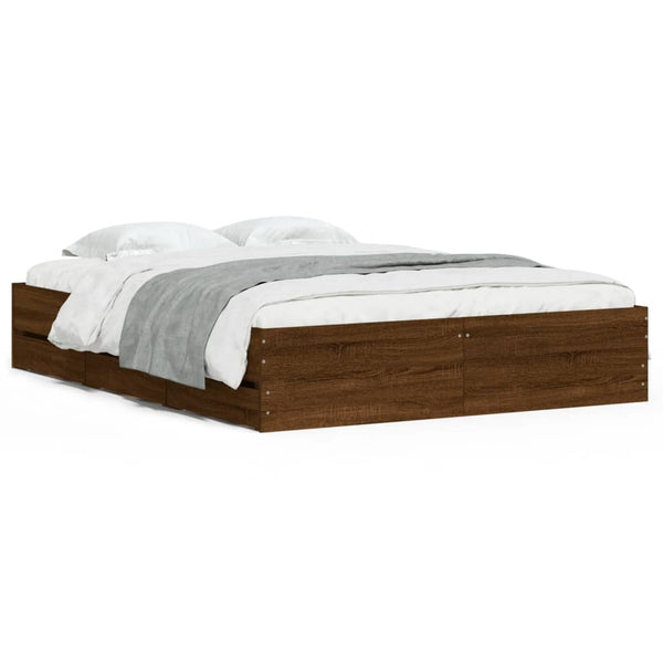 vidaXL Bed Frame with Drawers Brown Oak-Effect 150x200 cm