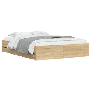 vidaXL Cadre de lit avec tiroirs Chêne Sonoma 140x200 cm Bois d'ingénierie