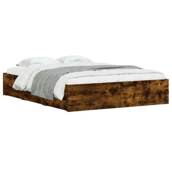 vidaXL Cadre de lit avec tiroirs chêne fumé 140x200cm bois d'ingénierie