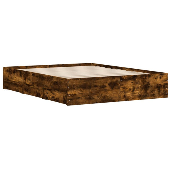 vidaXL Cadre de lit avec tiroirs chêne fumé 140x200cm bois d'ingénierie