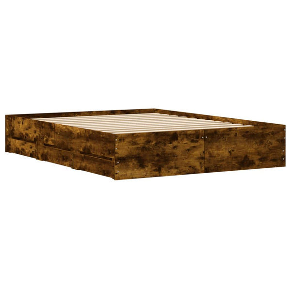 vidaXL Cadre de lit avec tiroirs chêne fumé 140x200cm bois d'ingénierie