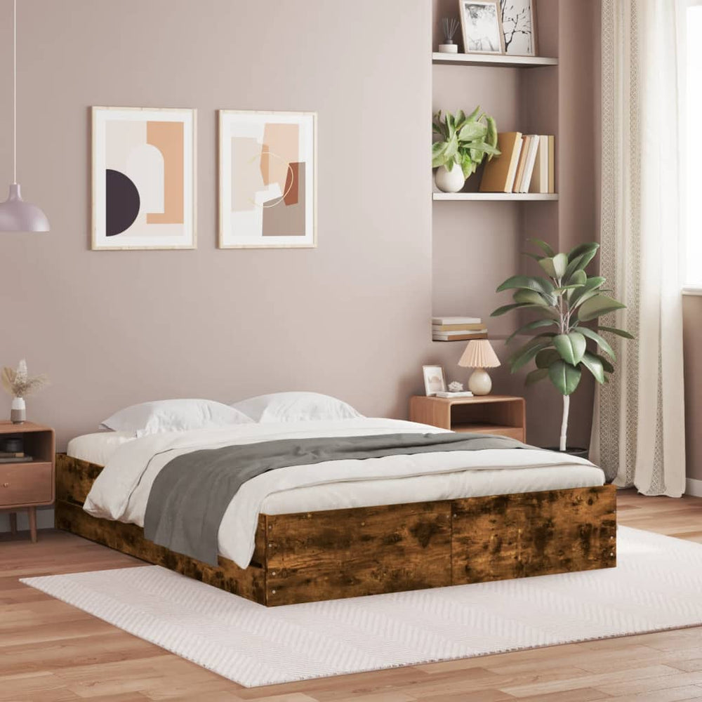vidaXL Cadre de lit avec tiroirs chêne fumé 140x200cm bois d'ingénierie
