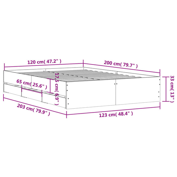 vidaXL Cadre de lit avec tiroirs Chêne Sonoma 120x200 cm Bois d'ingénierie