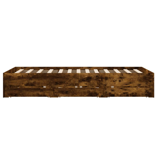 vidaXL Cadre de lit avec tiroirs chêne fumé 120x200 cm Bois d'ingénierie