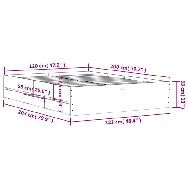 Bettgestell 120x200 cm mit Schubladen Grau