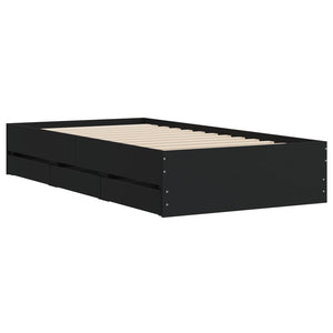 vidaXL Cadre de lit avec tiroirs noir 100 x 200 cm en bois d'ingénierie