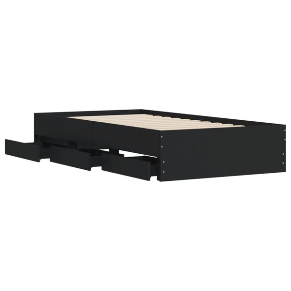 vidaXL Cadre de lit avec tiroirs noir 100 x 200 cm en bois d'ingénierie