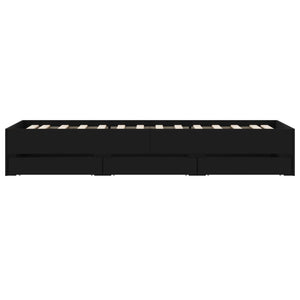vidaXL Cadre de lit avec tiroirs noir 100 x 200 cm en bois d'ingénierie