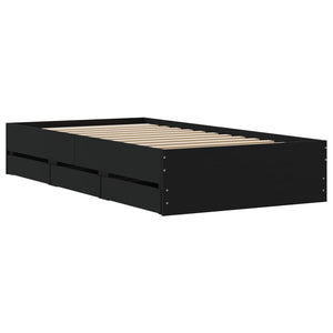 vidaXL Cadre de lit avec tiroirs noir 100 x 200 cm en bois d'ingénierie