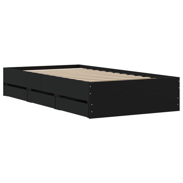 vidaXL Cadre de lit avec tiroirs noir 100 x 200 cm en bois d'ingénierie