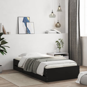 vidaXL Cadre de lit avec tiroirs noir 100 x 200 cm en bois d'ingénierie