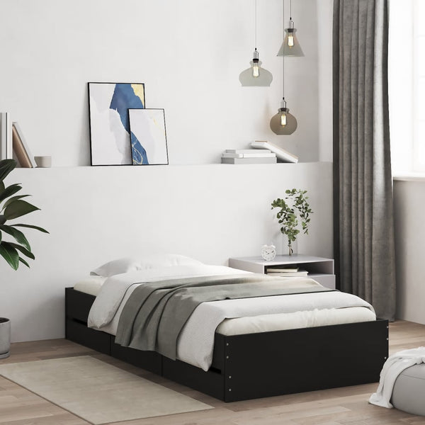 vidaXL Cadre de lit avec tiroirs noir 100 x 200 cm en bois d'ingénierie