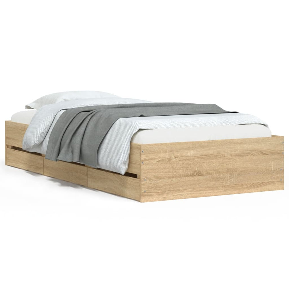 vidaXL Bed Frame with Drawers Sonoma Oak 100x200cm Engineered Wood