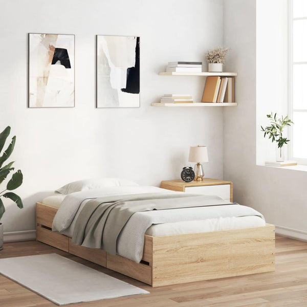 vidaXL Cadre de lit avec tiroirs Chêne Sonoma 100x200cm Bois d'ingénierie