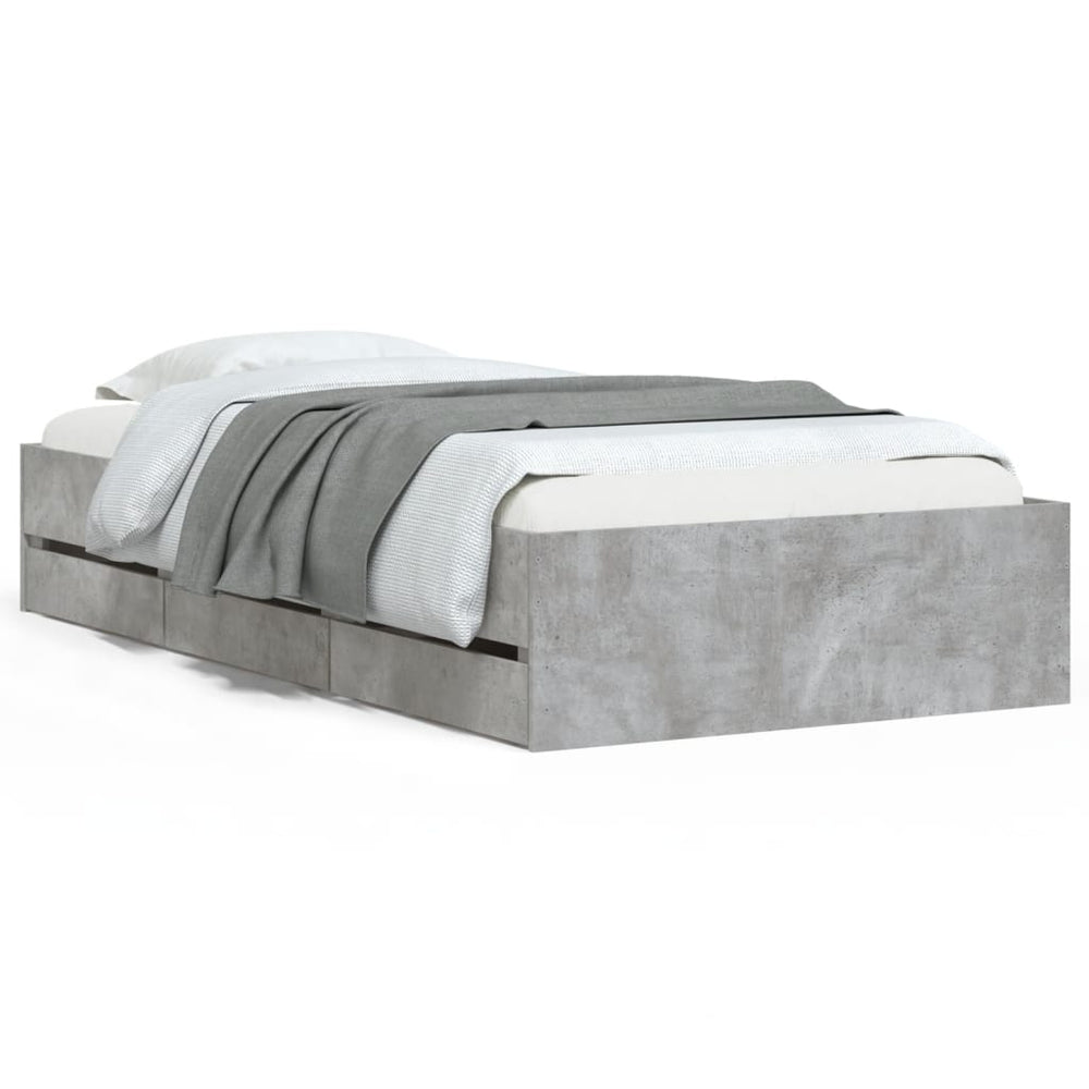vidaXL Bed Frame with Drawers Concrete Grey 100x200 cm Engineered Wood