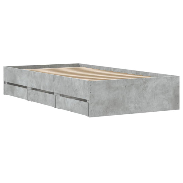 Bettgestell Betongrau 100x200 cm mit Schubladen