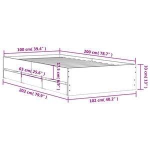Bettgestell mit Schubladen 100x200 cm Grau