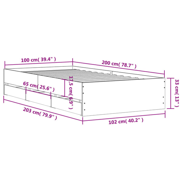 Bettgestell mit Schubladen 100x200 cm Grau