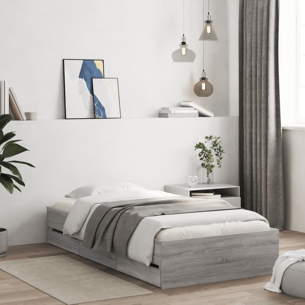 vidaXL Cadre de lit avec tiroirs gris sonoma 100x200 cm aggloméré