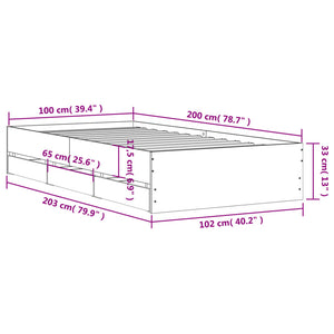 Bettgestell 100x200 cm mit Schubladen Eichen-Optik
