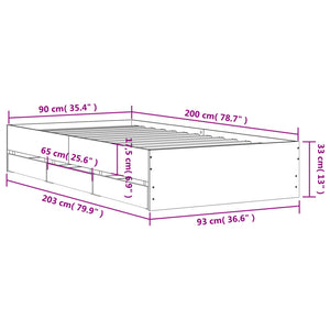 Bettgestell Weiß 90x200 cm mit Schubladen