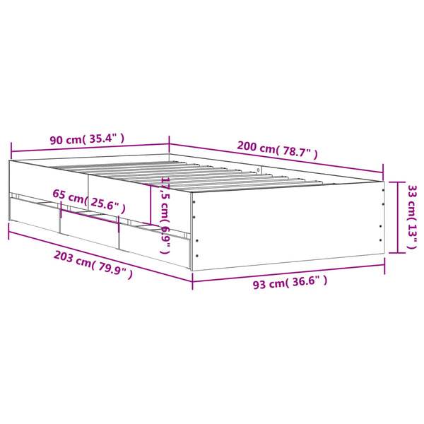 Bettgestell Weiß 90x200 cm mit Schubladen