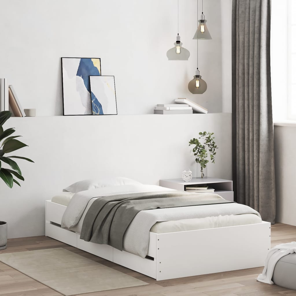 Bettgestell Weiß 90x200 cm mit Schubladen
