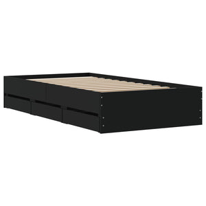 vidaXL Cadre de lit avec tiroirs Noir 90x200 cm Bois d'ingénierie