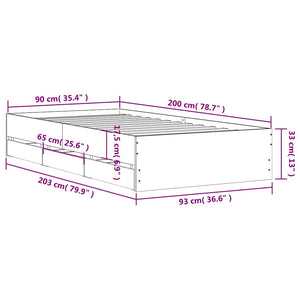 vidaXL Cadre de lit avec tiroirs Chêne Sonoma 90x200 cm Bois d'ingénierie