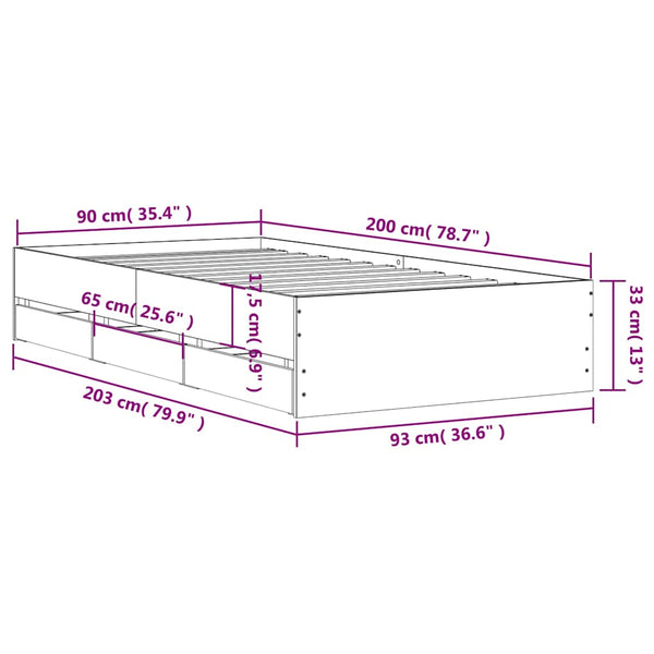 vidaXL Cadre de lit avec tiroirs Chêne Sonoma 90x200 cm Bois d'ingénierie