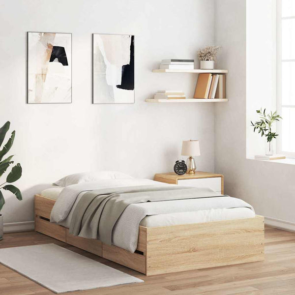 vidaXL Cadre de lit avec tiroirs Chêne Sonoma 90x200 cm Bois d'ingénierie