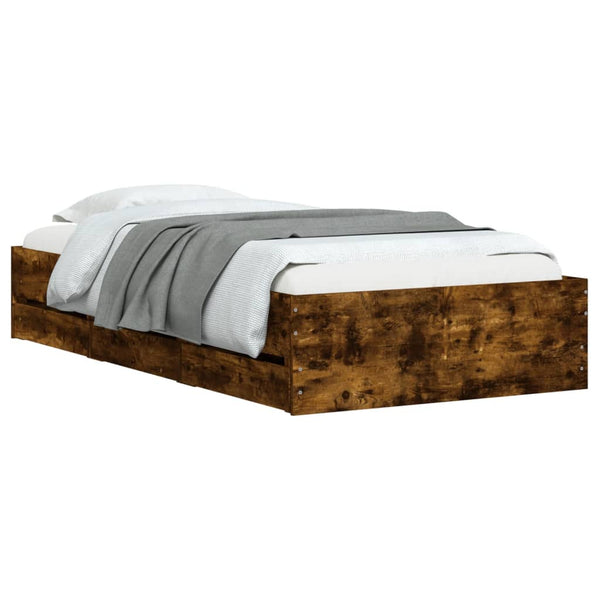 vidaXL Cadre de lit avec tiroirs chêne fumé 90x200 cm Bois d'ingénierie