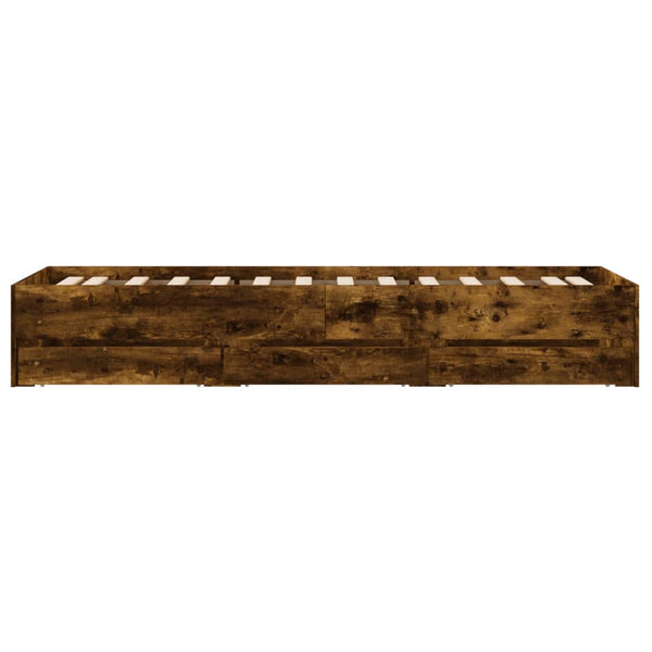 vidaXL Cadre de lit avec tiroirs chêne fumé 90x200 cm Bois d'ingénierie