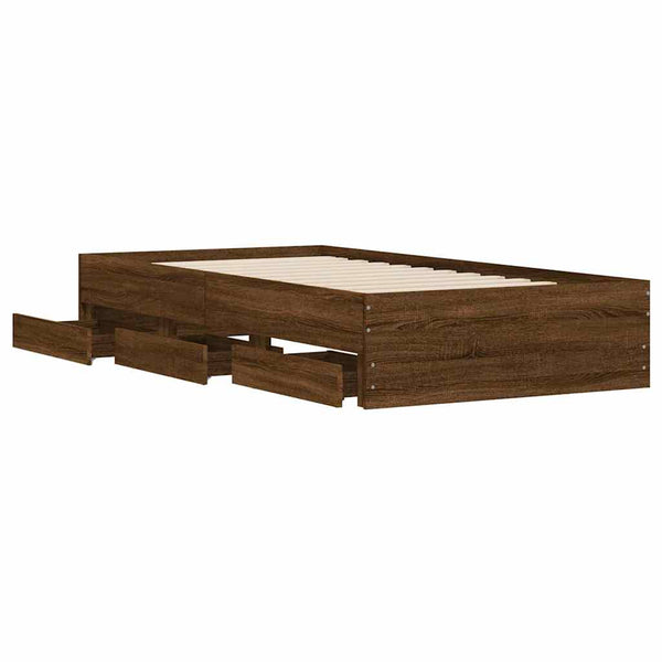 vidaXL Bed Frame with Drawers Brown Oak-Effect 90x200 cm