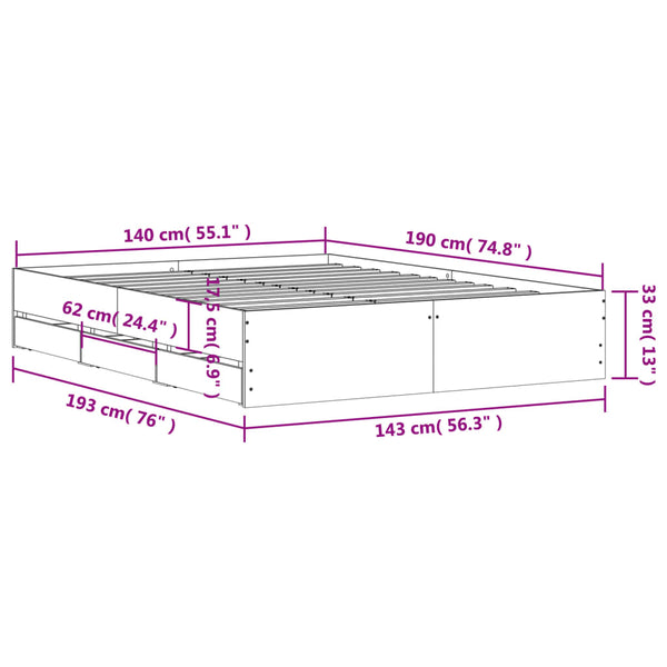 Bettgestell Schwarz 140x190 cm mit Schubladen